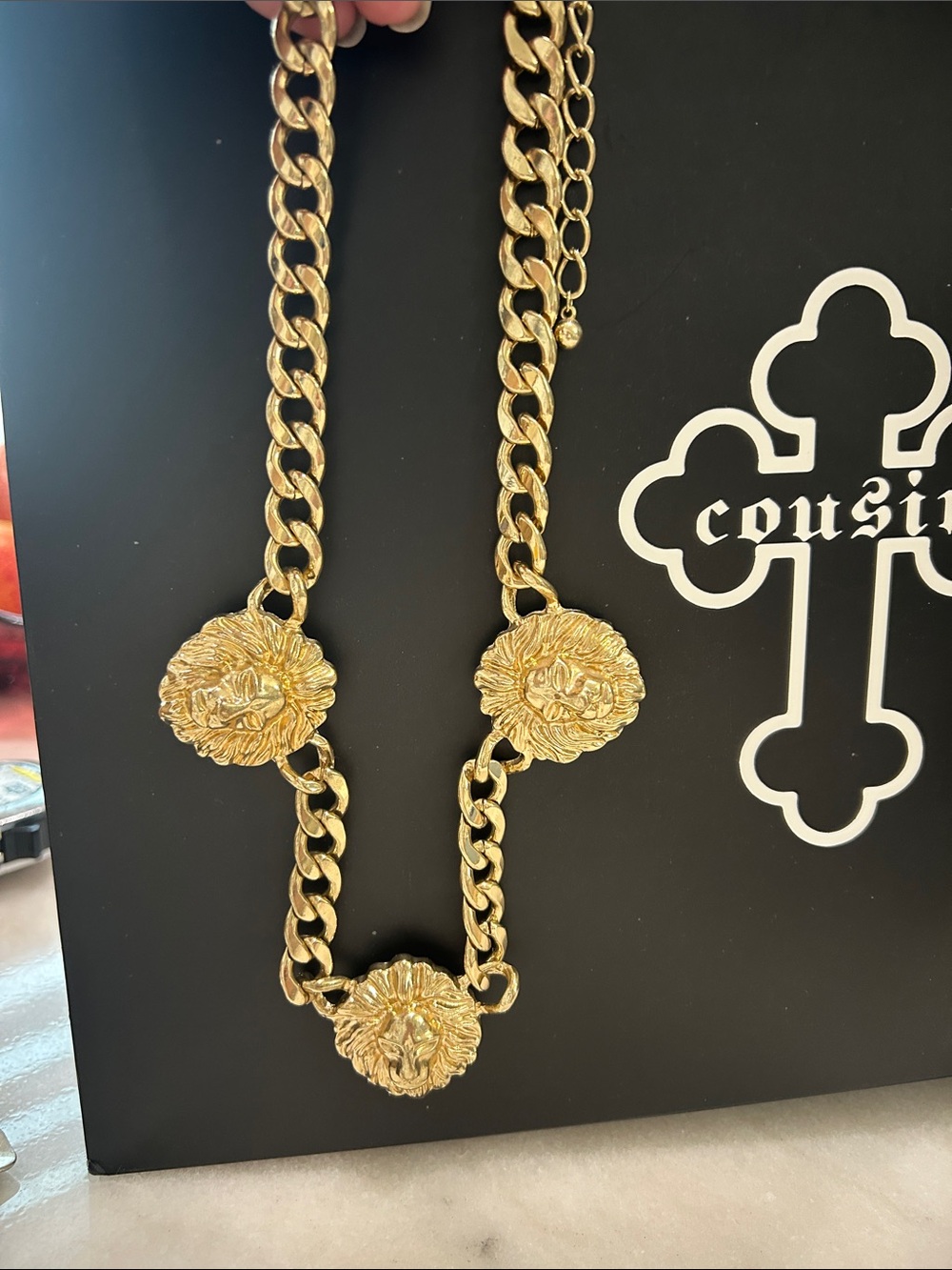 Natasha Couture Gold Lion Medallion Link Necklace